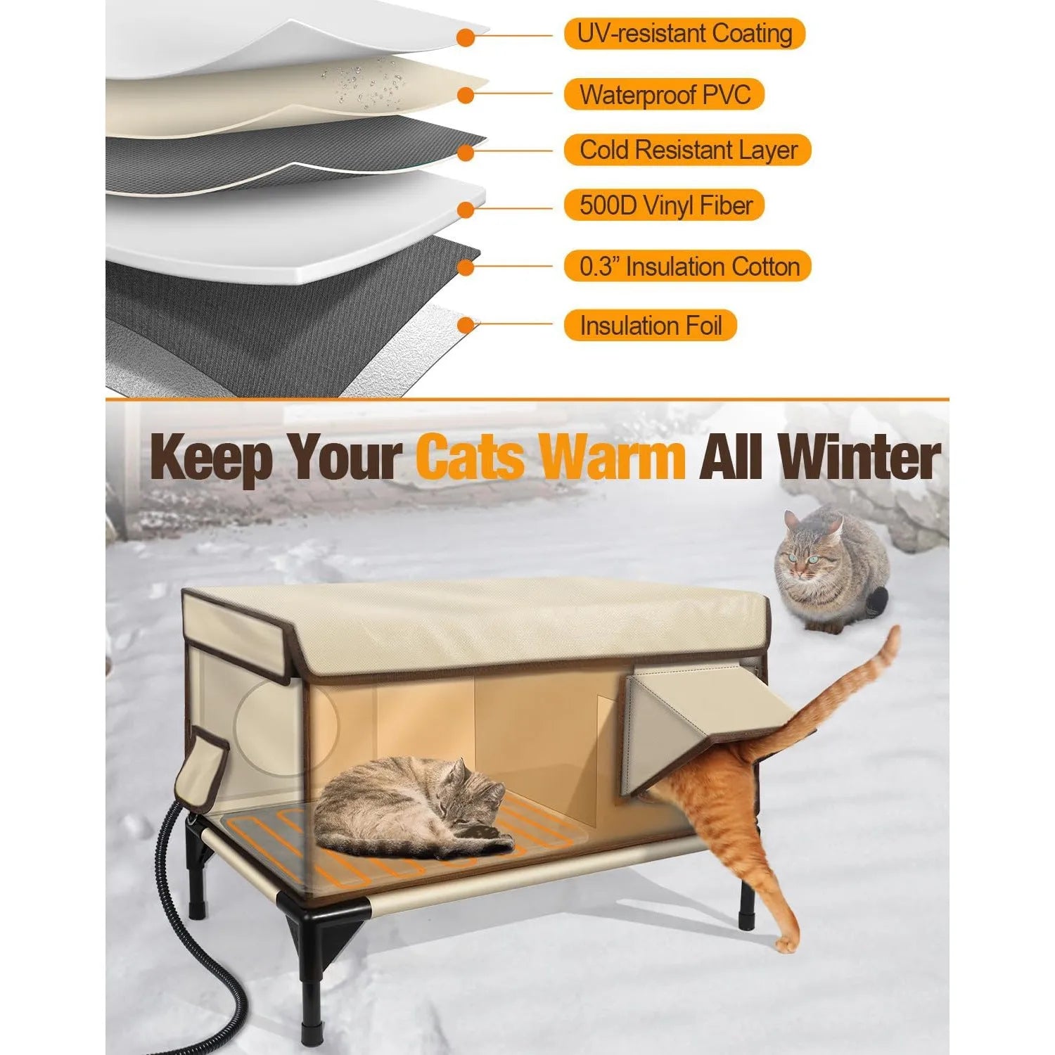 Beige outdoor waterproof Oxford cloth pet house with PVC pipe frame in folded set-up, suitable for cats and small dogs
