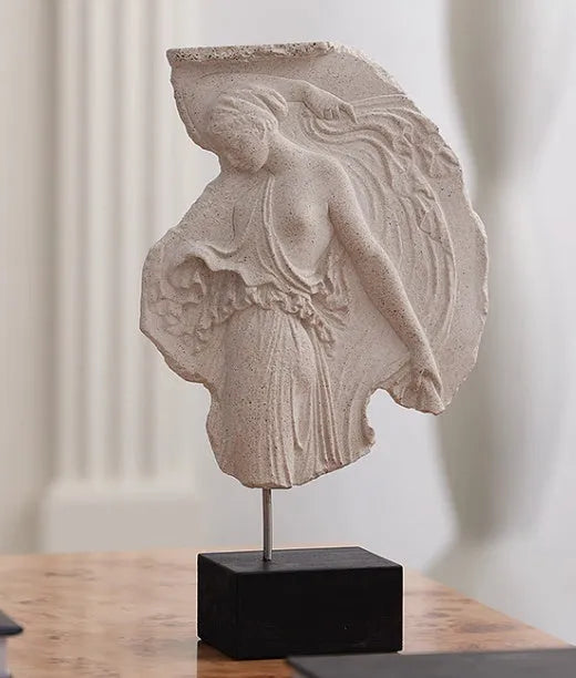 Italian-style Wine Goddess resin sculpture ornament on a shelf, measuring 35cm tall.