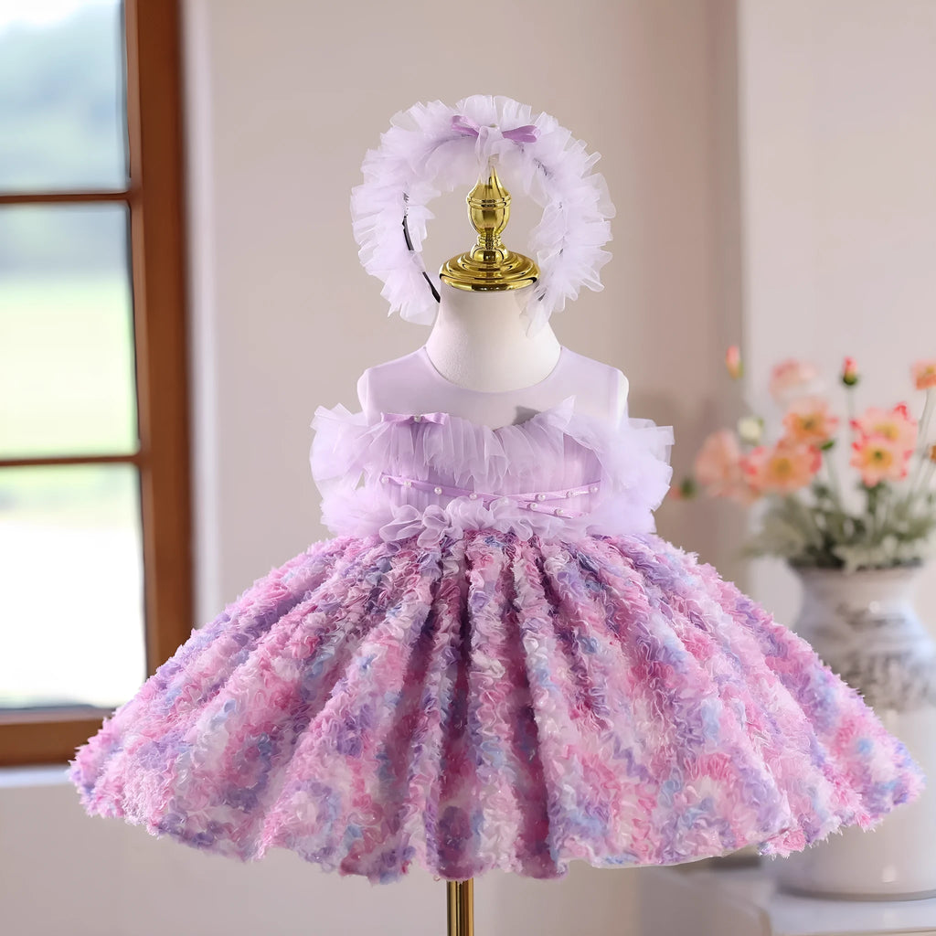 Purple polyester princess dress for girls, suitable for heights 80cm to 150cm, for birthday and flower girl events