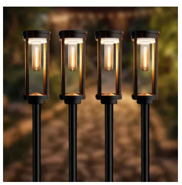 IP65 waterproof solar lawn lamp with tungsten wire filament and geometric ABS housing, 3000K warm light for garden decoration