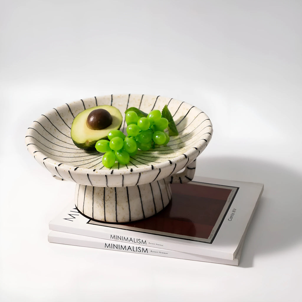 Black and white striped retro fruit design synthetic resin dessert plate.