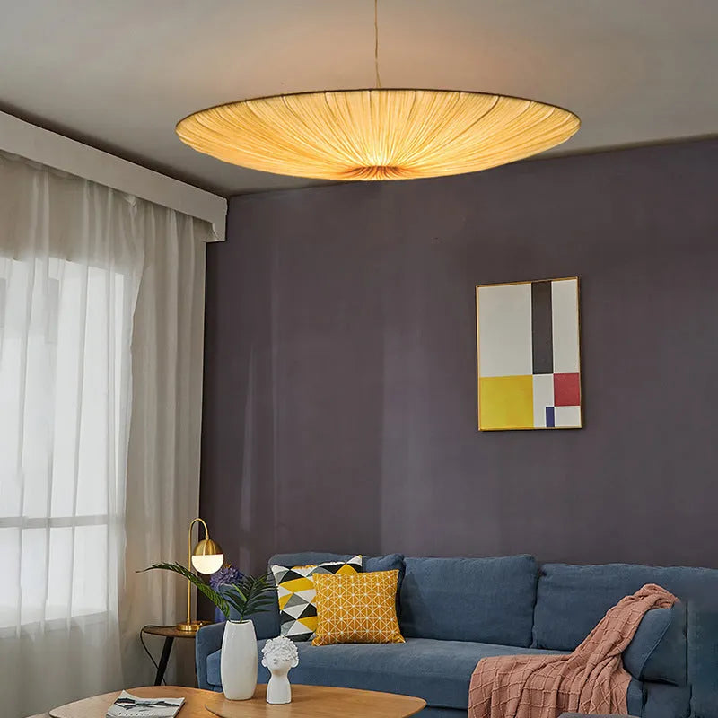 Beige fabric and alloy minimalist Japanese-style ceiling chandelier 50cm or 60cm diameter