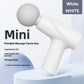 USB portable mini massage gun in white with brushed motor, three speed settings, and digital display