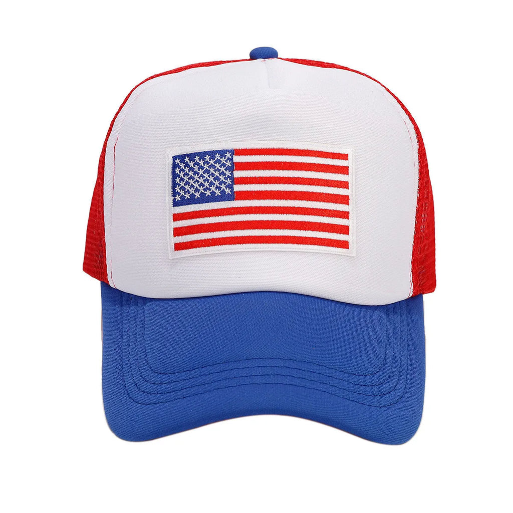 Red and blue contrast breathable adjustable baseball cap with dome crown