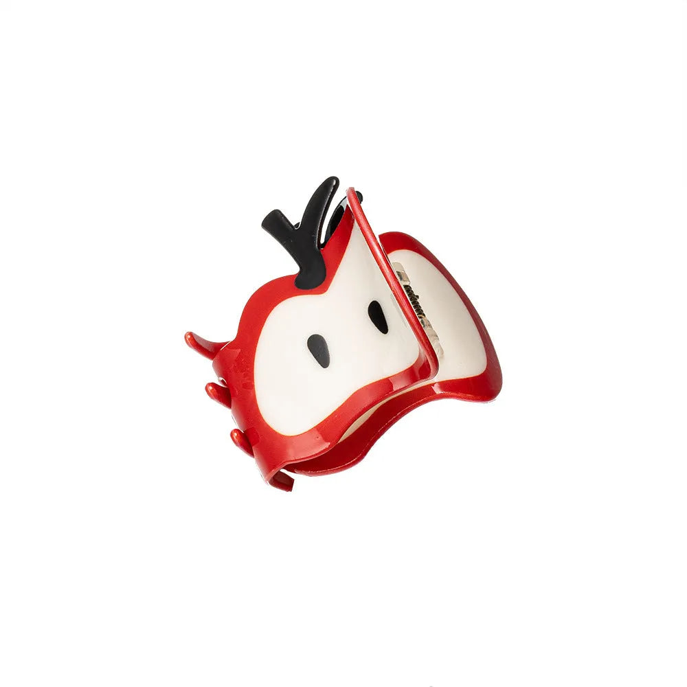 Large red spliced handmade hair clip with apple design, 6.5cm length, mixed material, for women