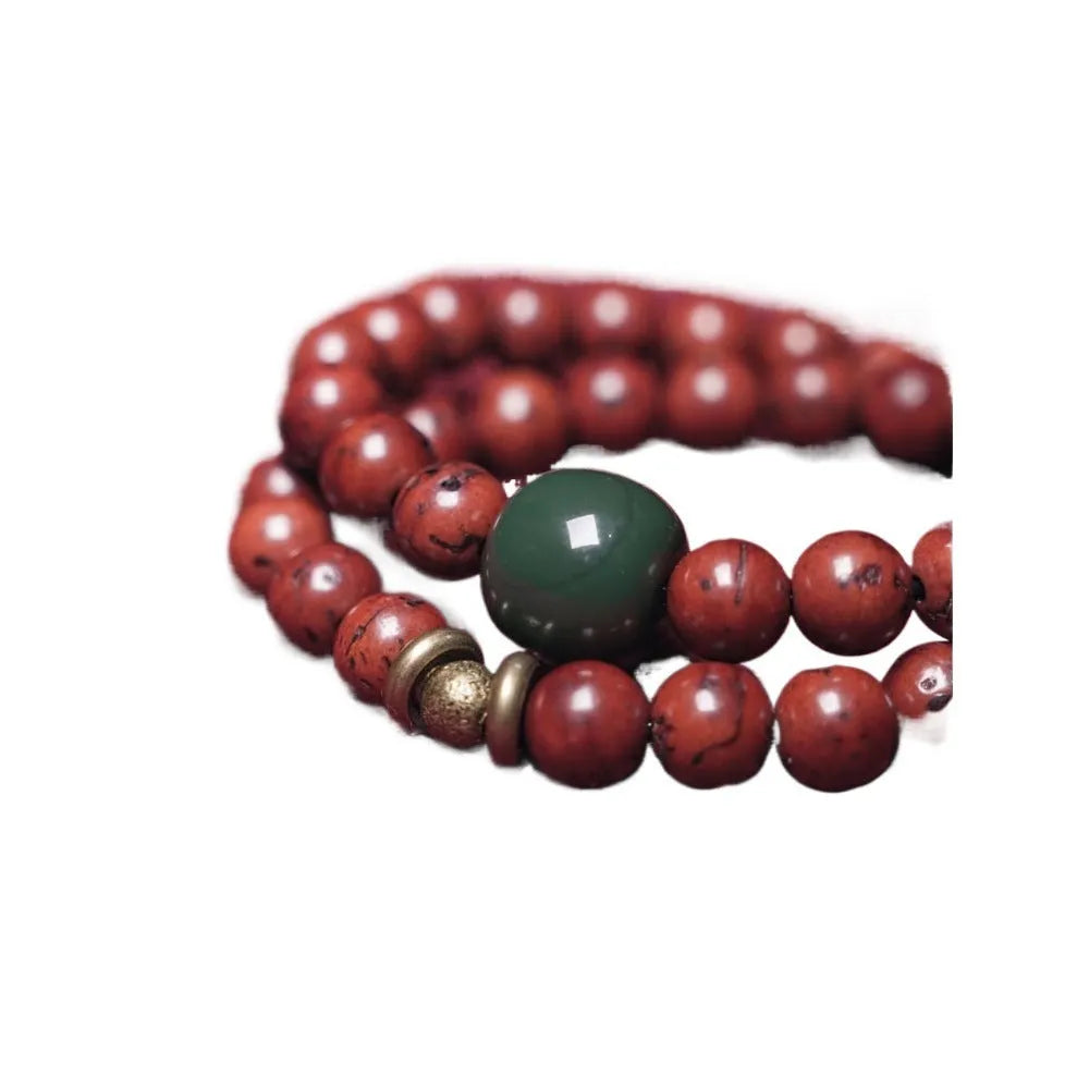 A handmade double circle bracelet crafted from natural bodhi seeds in a retro cartoon style.