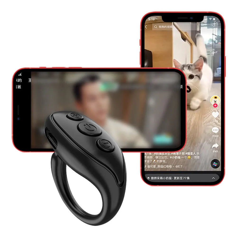 Mobile phone Bluetooth remote control in black, white, and pink with 50mAh battery and V5.3 chip