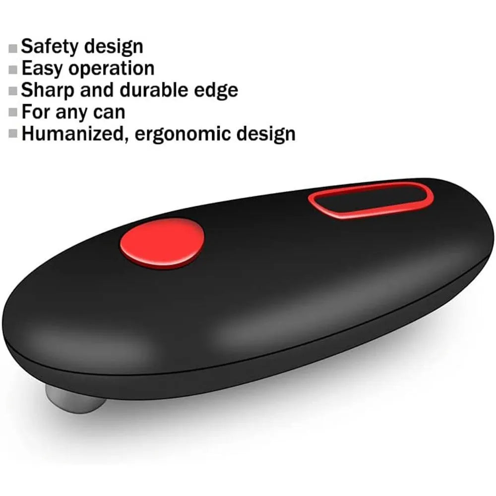 Electric can opener in black plastic on a kitchen counter