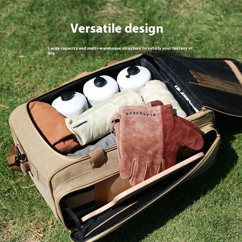 Oxford cloth outdoor picnic storage bag for camping cookware and gas tanks in 16L and 35L sizes.