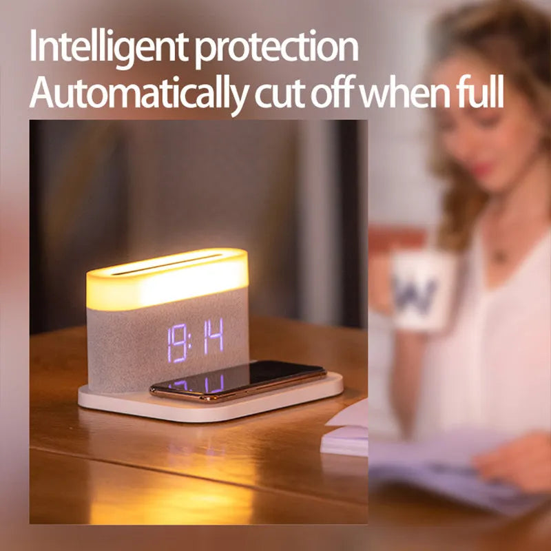Wireless charging desktop clock night light table lamp in modern simple design