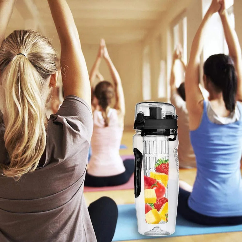 32oz Tritan fruit infuser water bottle with separate fruit cup and leakproof sport design