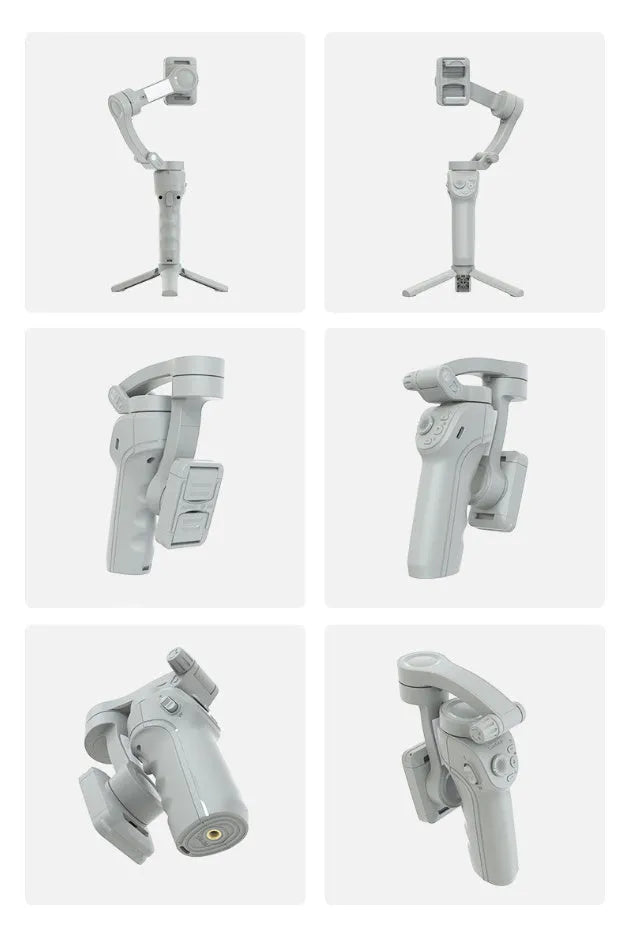 Gray handheld three-axis anti-shake stabilizer with AI face tracking and fill light for short video shooting