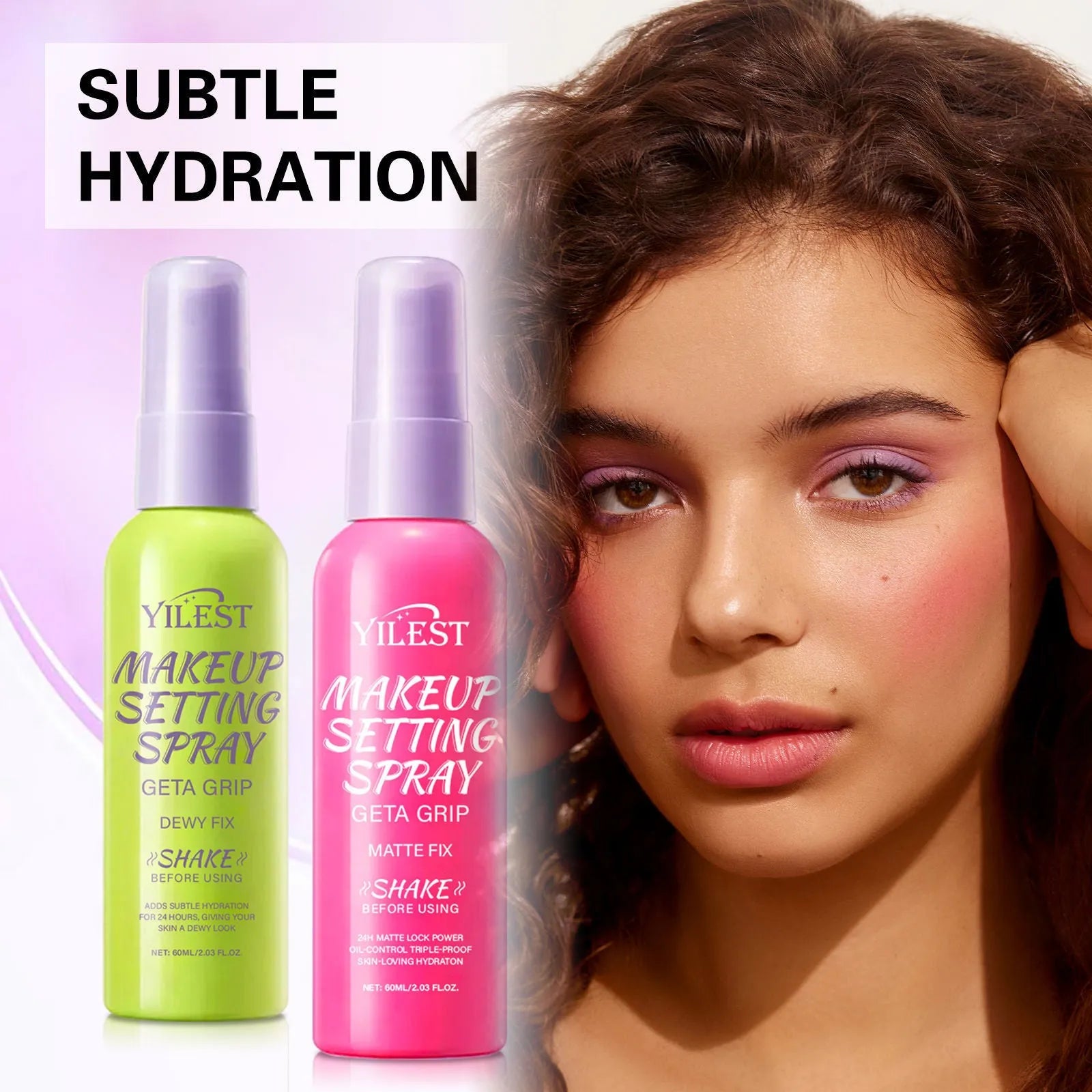 60ml makeup mist spray moisturizing shaping spray in green and pink bottles