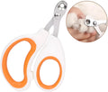 Blue handled cat nail clippers with circular cut hole showing stainless steel blade and non-slip grip.