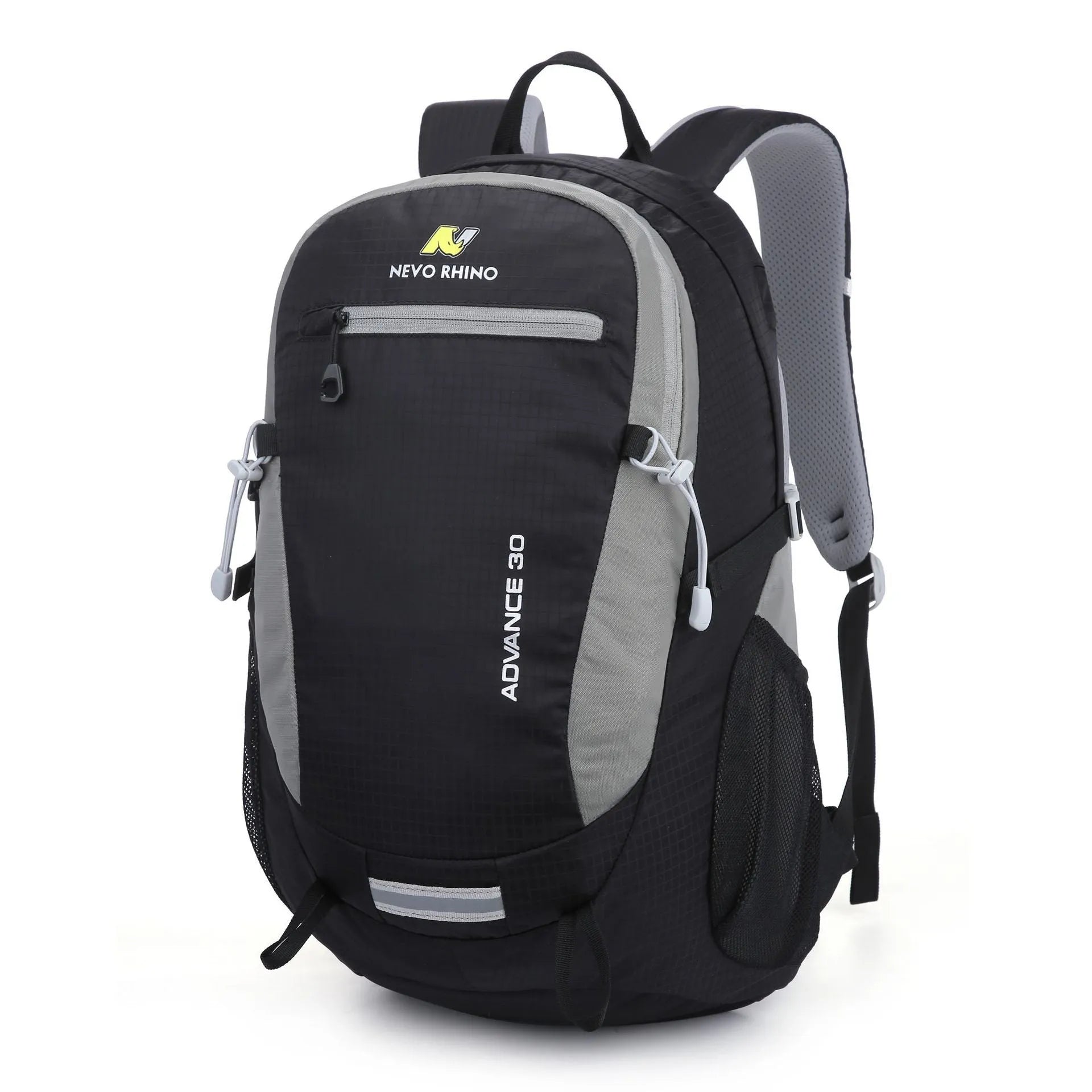 30 litre dark green nylon hiking backpack with airpillow straps shown from a side angle.