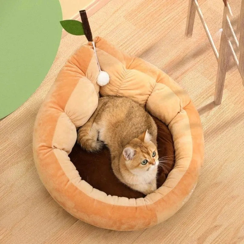 Soft cotton pet bed house for cats and dogs in coffee colour showing enclosed kennel design