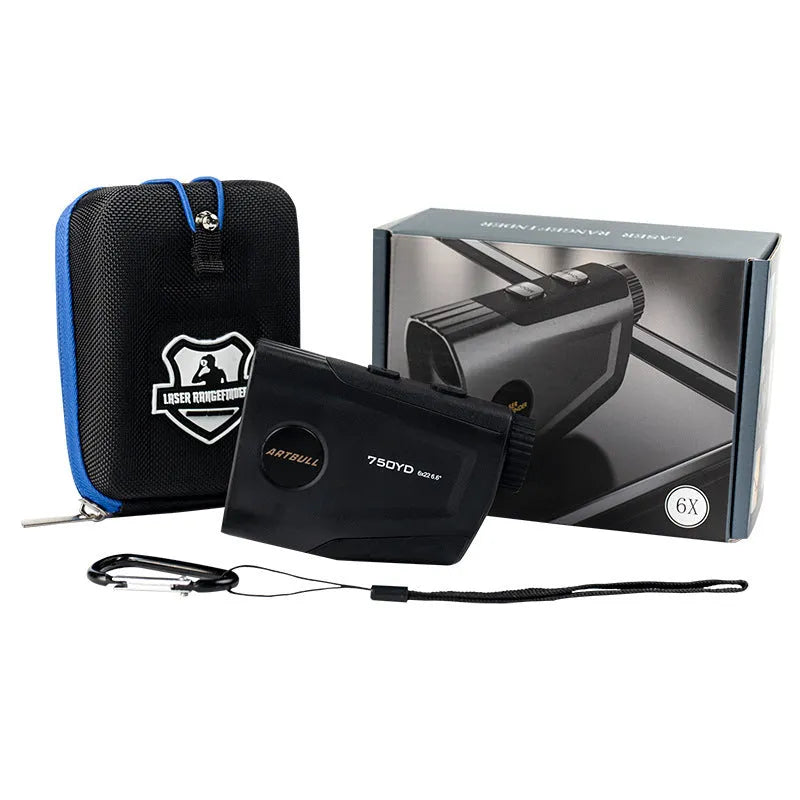 Rechargeable golf laser rangefinder with slope compensation and flag lock function.