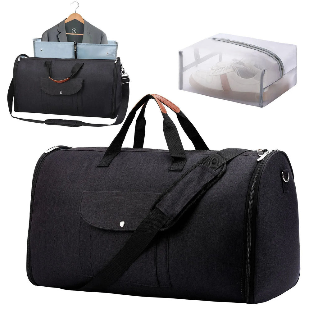 Folding travel duffel bag in dark blue Oxford cloth with 36-55L capacity