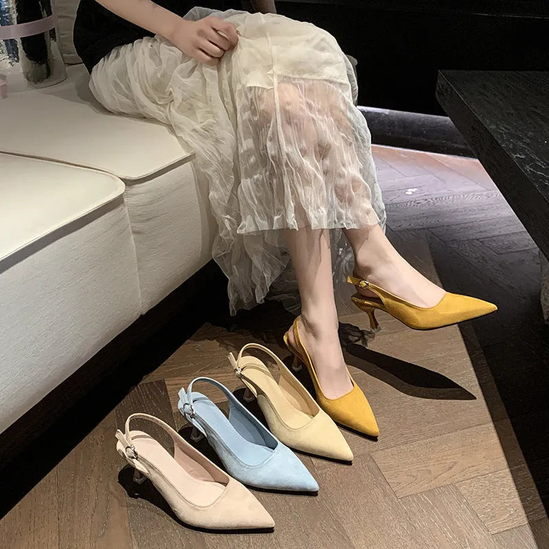 Suede pointed stiletto high heels in pink for spring summer with rubber sole