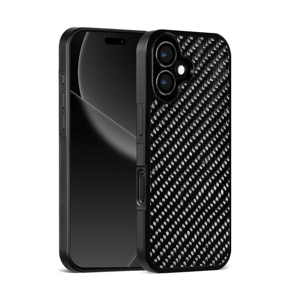 17 Series Twill Black mobile phone case for iPhone models, angled view showing textured finish