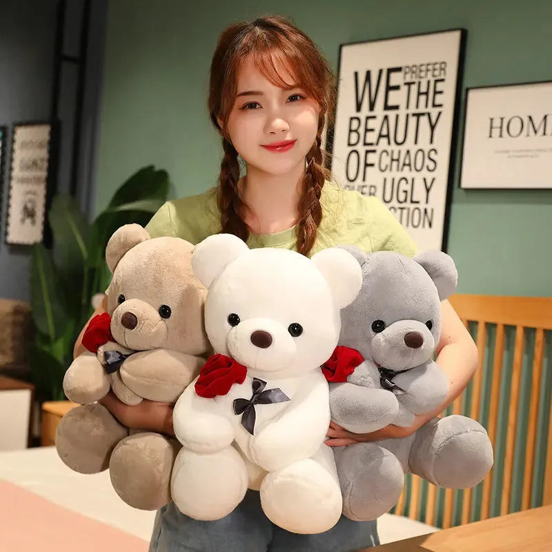 Soft plush teddy bear doll pillow in beige, brown, or grey with vivid cartoon design