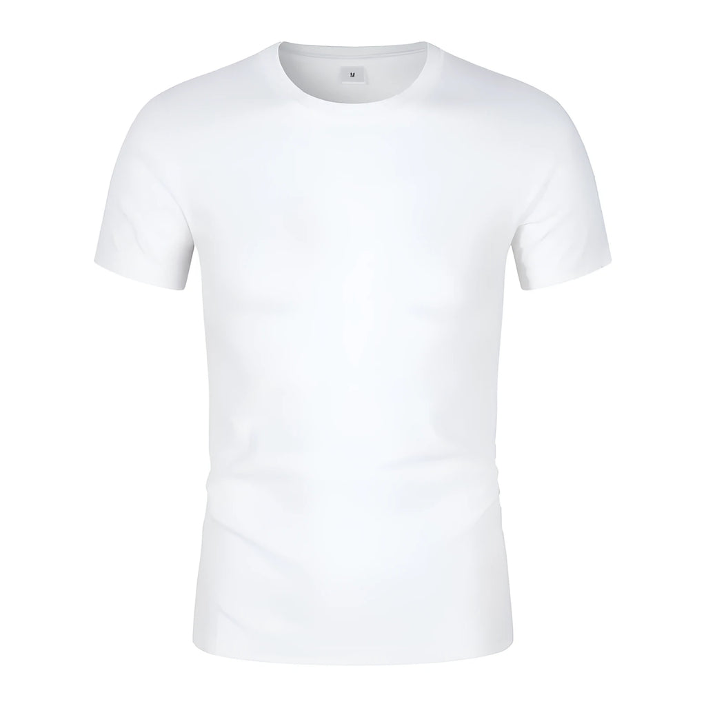 Men's white and black CVC cotton short-sleeved round neck T-shirt on size chart