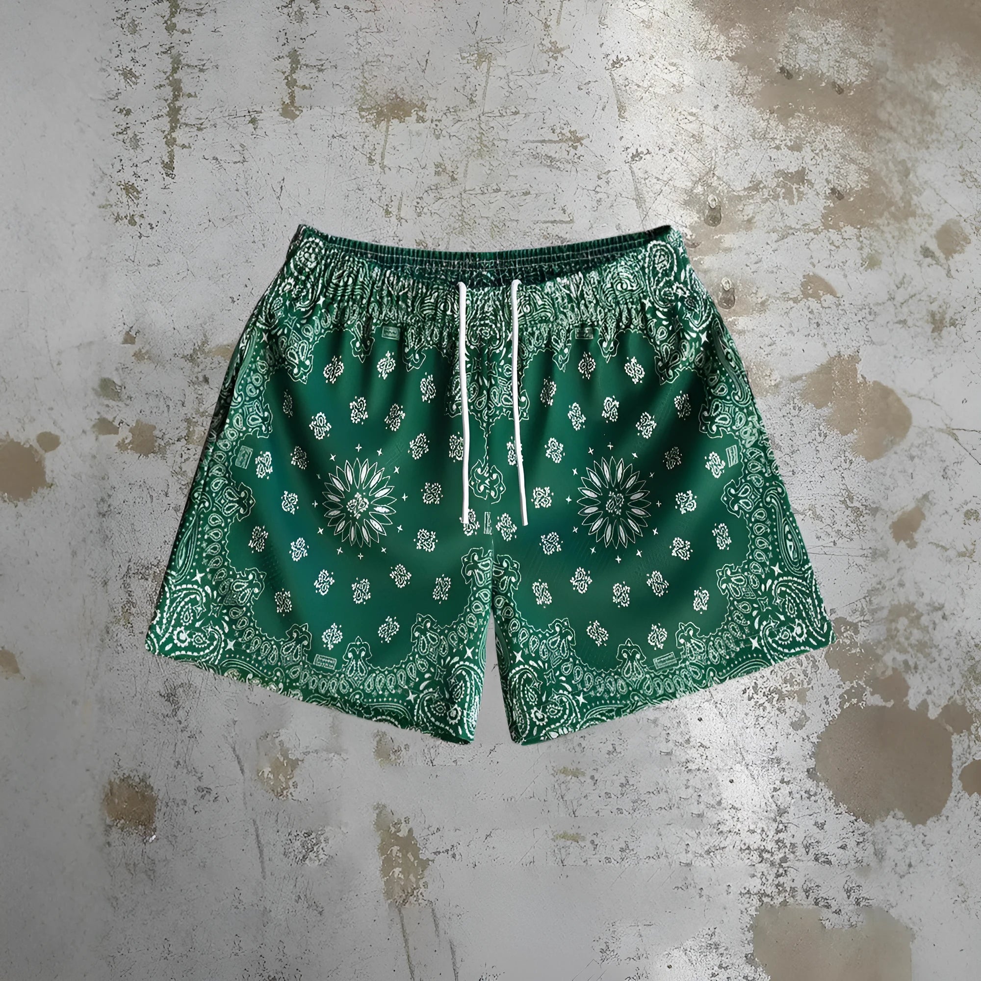 Men's quick-drying beach shorts in milk silk polyester with digital printing pattern and elastic waist