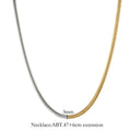 Gold tone stainless steel snake bone chain necklace with geometric line details, shown on a plain background.