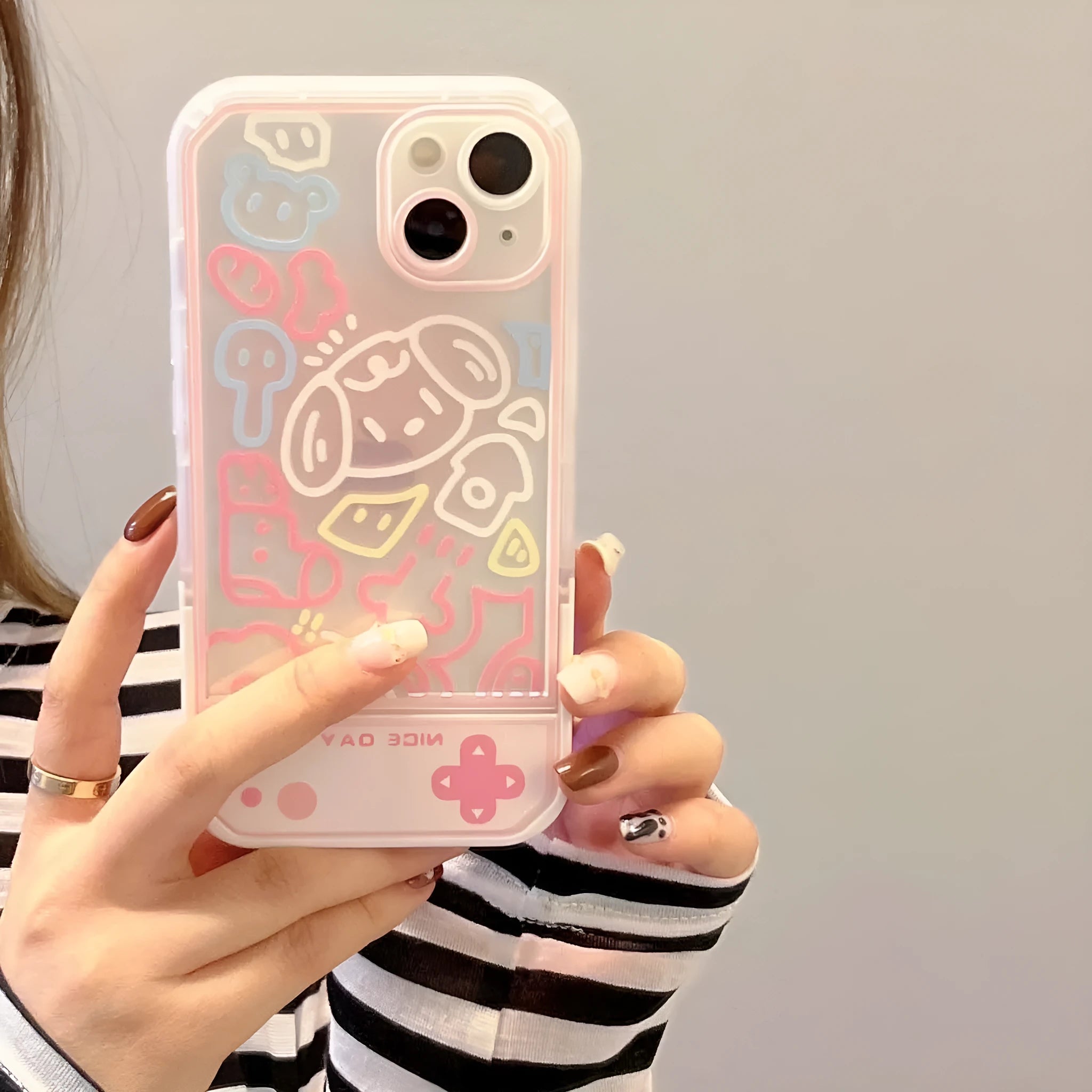 Graffiti invisible bracket TPU phone case for iPhone with transparent shell and colourful painting design
