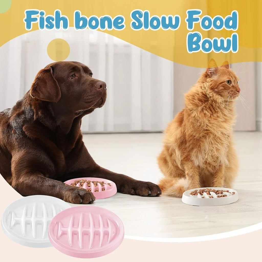 Green fishbone slow feeding plate for cats and small dogs, melamine material, 210mm size