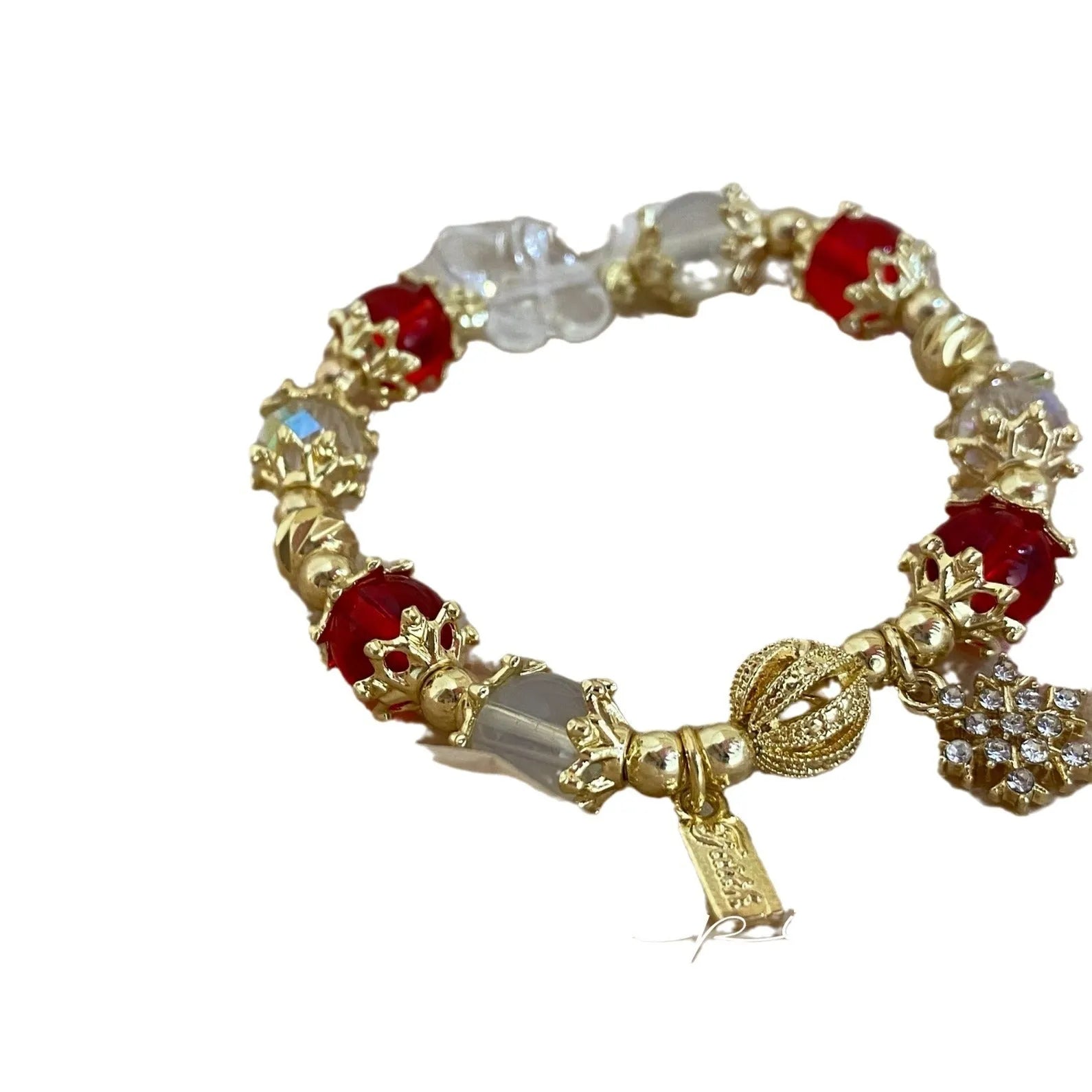 Women's galaxy colour bracelet with snowflake pendant and bow design on heart-shaped alloy base
