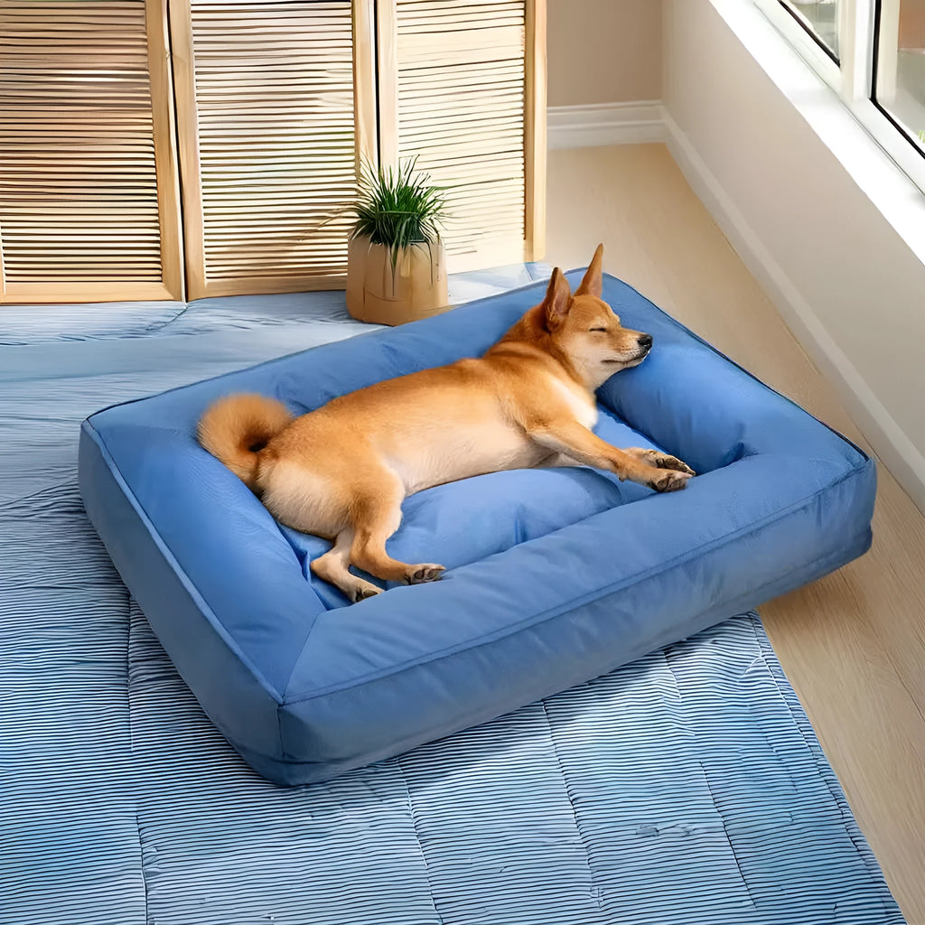 Orthopedic dog bed with full surround support in waterproof Oxford cloth, size XL, colour blue
