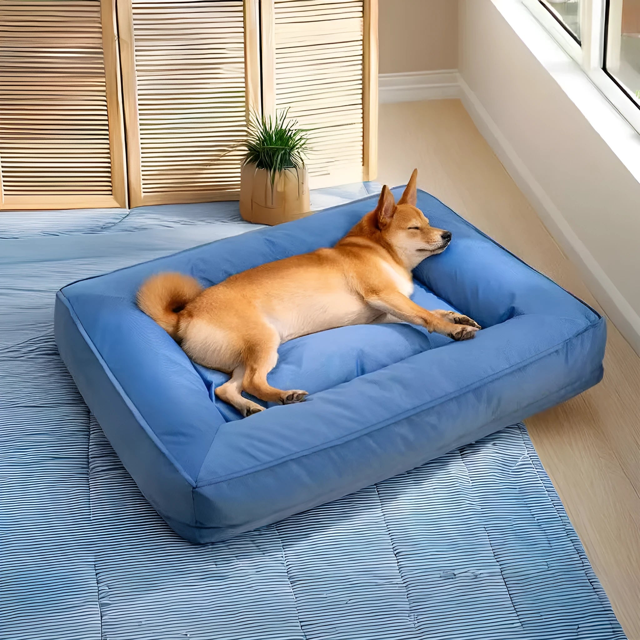 Orthopedic dog bed with full surround support in waterproof Oxford cloth, size XL, colour blue