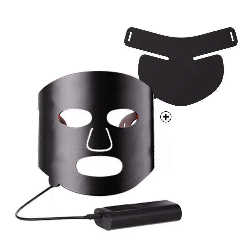 Black and white LED phototherapy face mask device with controller for home skin light therapy.