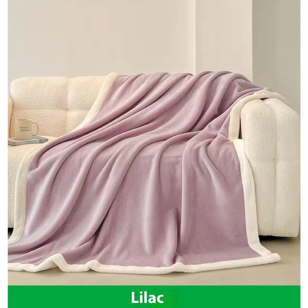 Soft flannel blanket in solid colour, available in 150x200cm and 200x230cm sizes for single and double beds