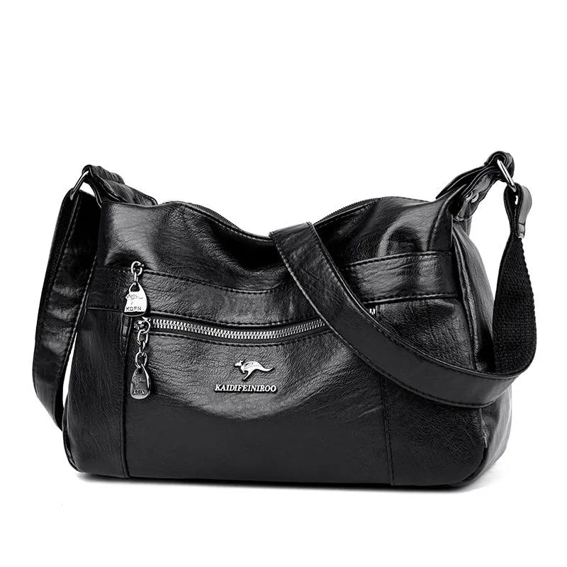 Women's large-capacity single-shoulder PU bag in black, yellow, grey, red, green, blue, or purple