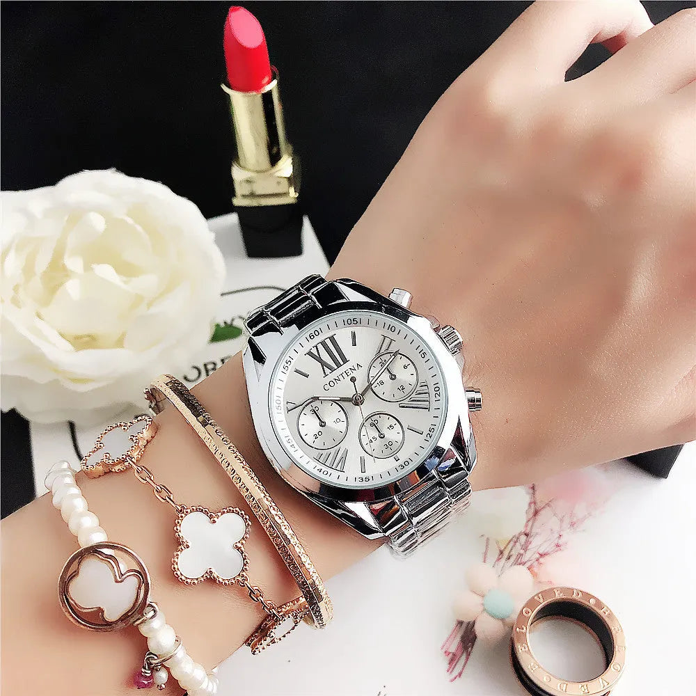 Women's fashion watch with mesh strap and quartz movement in silver rose gold colour