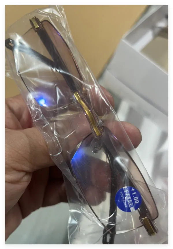 Frameless anti-blue light presbyopic glasses with PC lens black frame transparent lens option