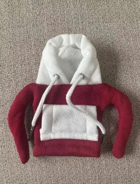 Polyester car gear lever hooded cover in red and white colour scheme measuring 12x13cm