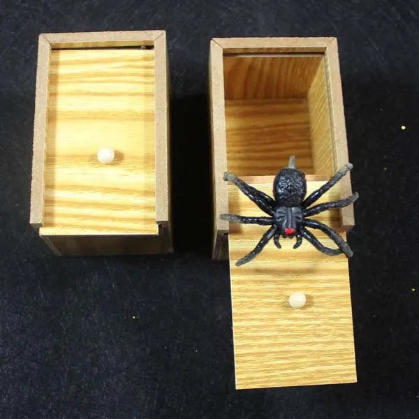 Small camellia wood trick box with spider prank for youth