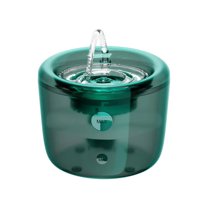 Grey automatic pet water fountain with circulating filter and USB cable