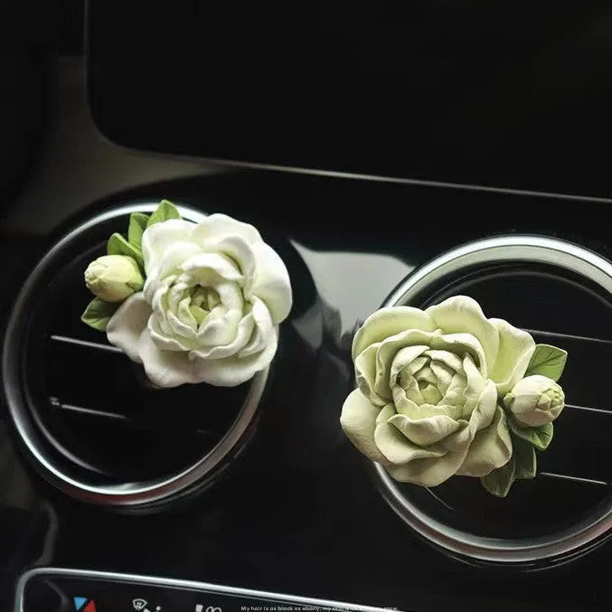 Jasmine car vent solid perfume air freshener in gypsum with clip and essential oil bottle
