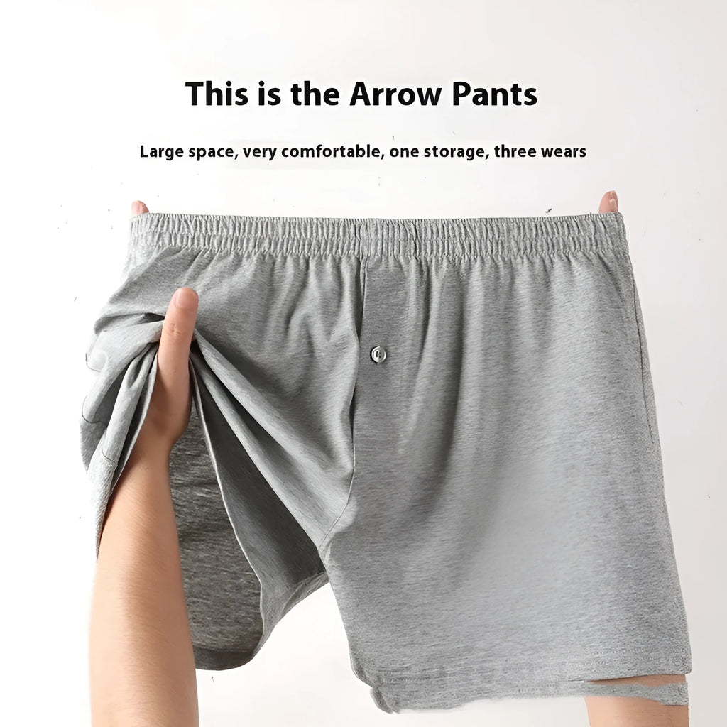 Men's pure cotton boxer shorts in black, light grey and navy blue colours showing high-waist loose fit design