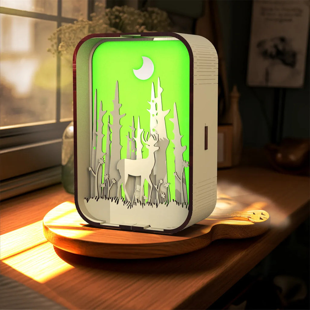Woodcarving night light with touch dimming in basswood or black walnut wood, 9.5x5x12.5 cm, laser engraved