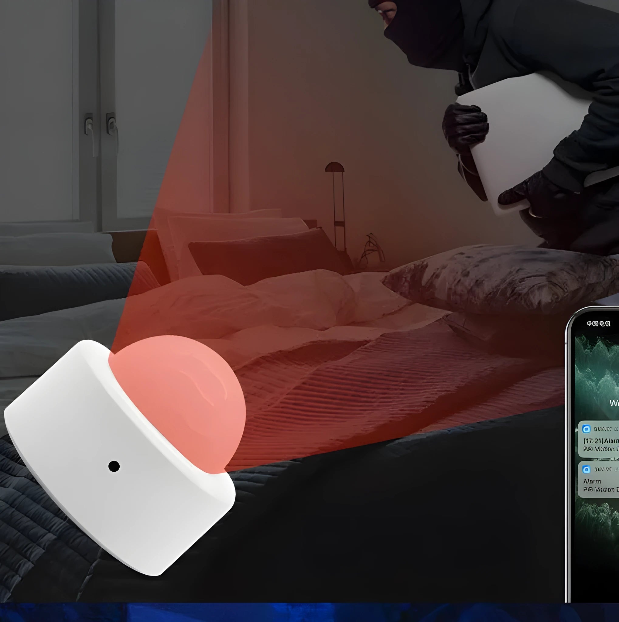White wireless infrared body sensor for home security with ZigBee 3.0 connectivity