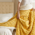 Taffeta thermal flannel casual blanket in tea green colour showing thickened texture for autumn and winter use