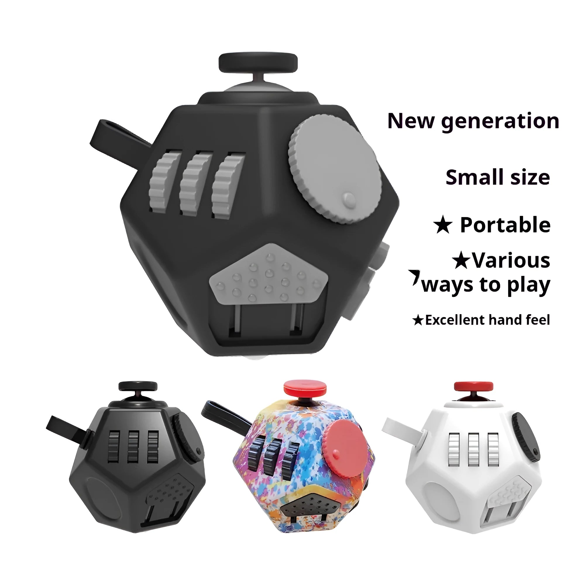 Plastic decompress squeezing toy dice in black for stress relief and focus training