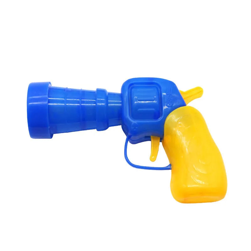 Plush pet toy gun with colourful yarn balls for interactive cat and dog play sessions
