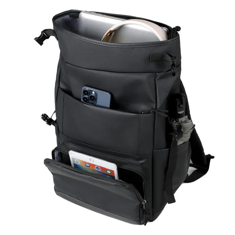 Unisex large capacity solid colour PU casual backpack in black, light gray, pink, and Milky White