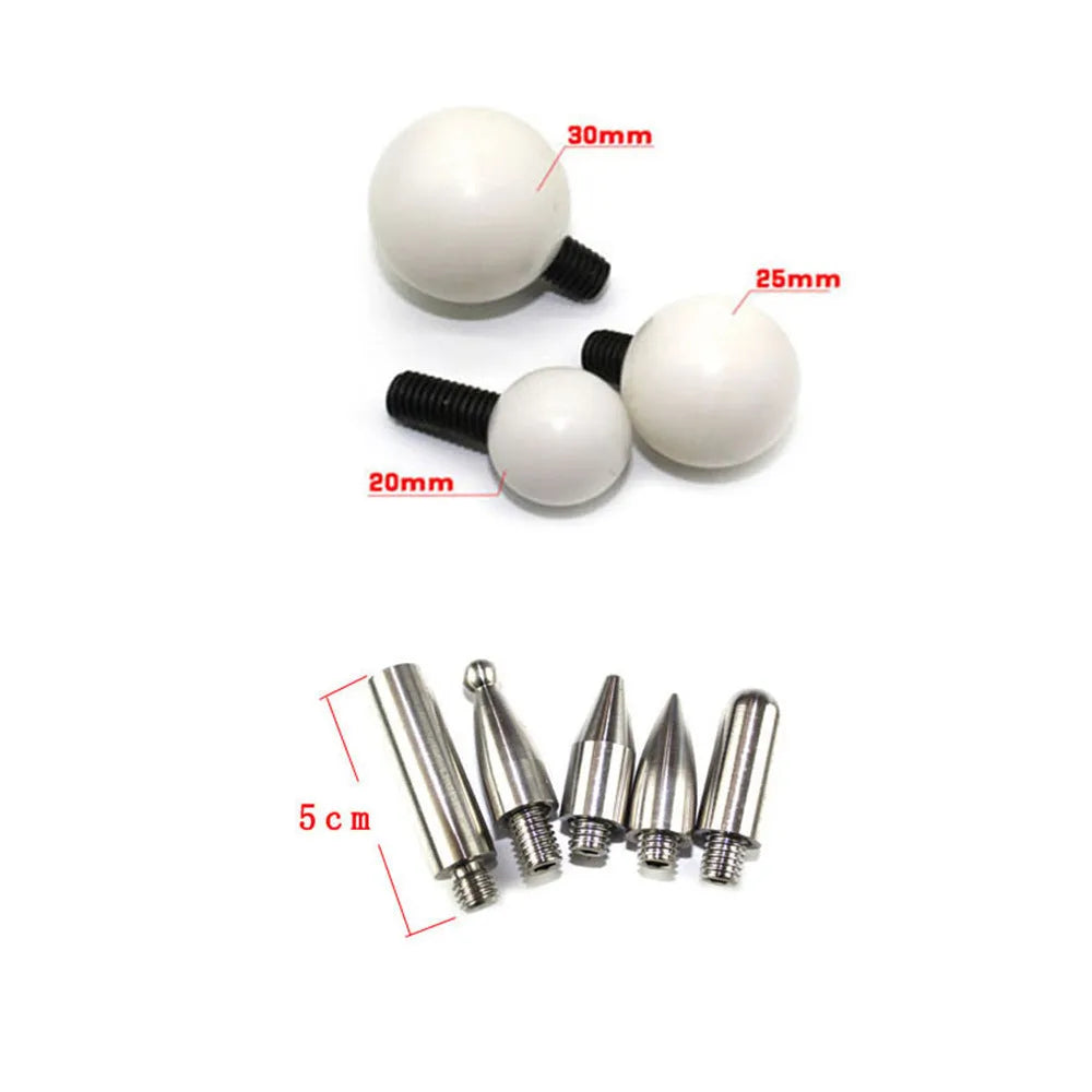 Silver car dent repair hook tool with 16 replaceable heads for no-paint dent removal